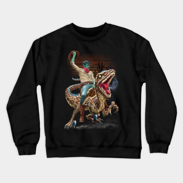 Zombie Rodeo Raptor Crewneck Sweatshirt by AyotaIllustration